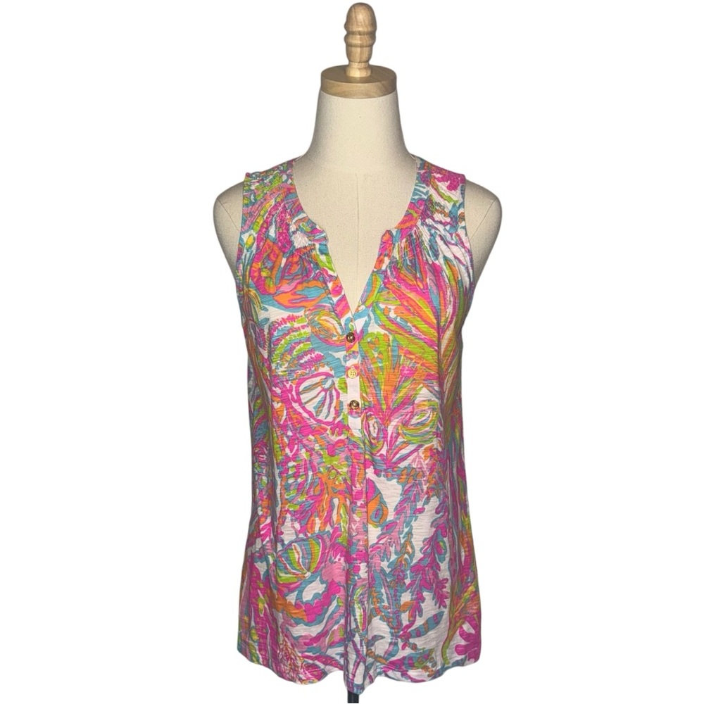 Lilly Pulitzer Women's Medium Essie Top Scuba to Cuba Vibrant Print Tank